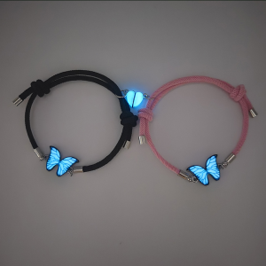 569577994 Couples Bracelets Night Light Butterfly Alloy Heart Magnetic Night Glow Handmade