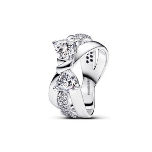 Panda Dora S925 Silver Ring with Pav&eacute; Set Sparkling Starlight Bow, Fashionable Elegant Women's Ring, Cuban Chain Pair Ring