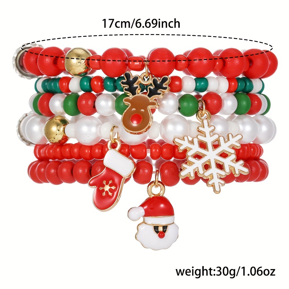 Christmas bracelet set with reindeer bells, Christmas tree beads, and woven polymer clay. - Image 4