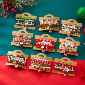 Soft Clay Crystal Christmas Bracelet Set with Drip Paint Christmas Color Letter Bead Bracelet Set for Women